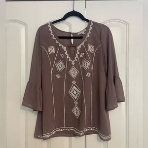 Blu Pepper Purple and White Embellished Relaxed Blouse